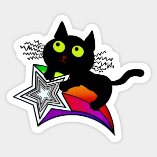 Lucky Black Cat riding a Shooting Star Sticker
